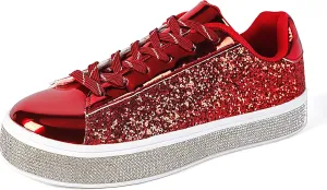UUBARIS Women's Glitter Tennis Sneakers Neon Dressy Sparkly Sneakers Rhinestone Bling Wedding Bridal Shoes Shiny Sequin Shoes