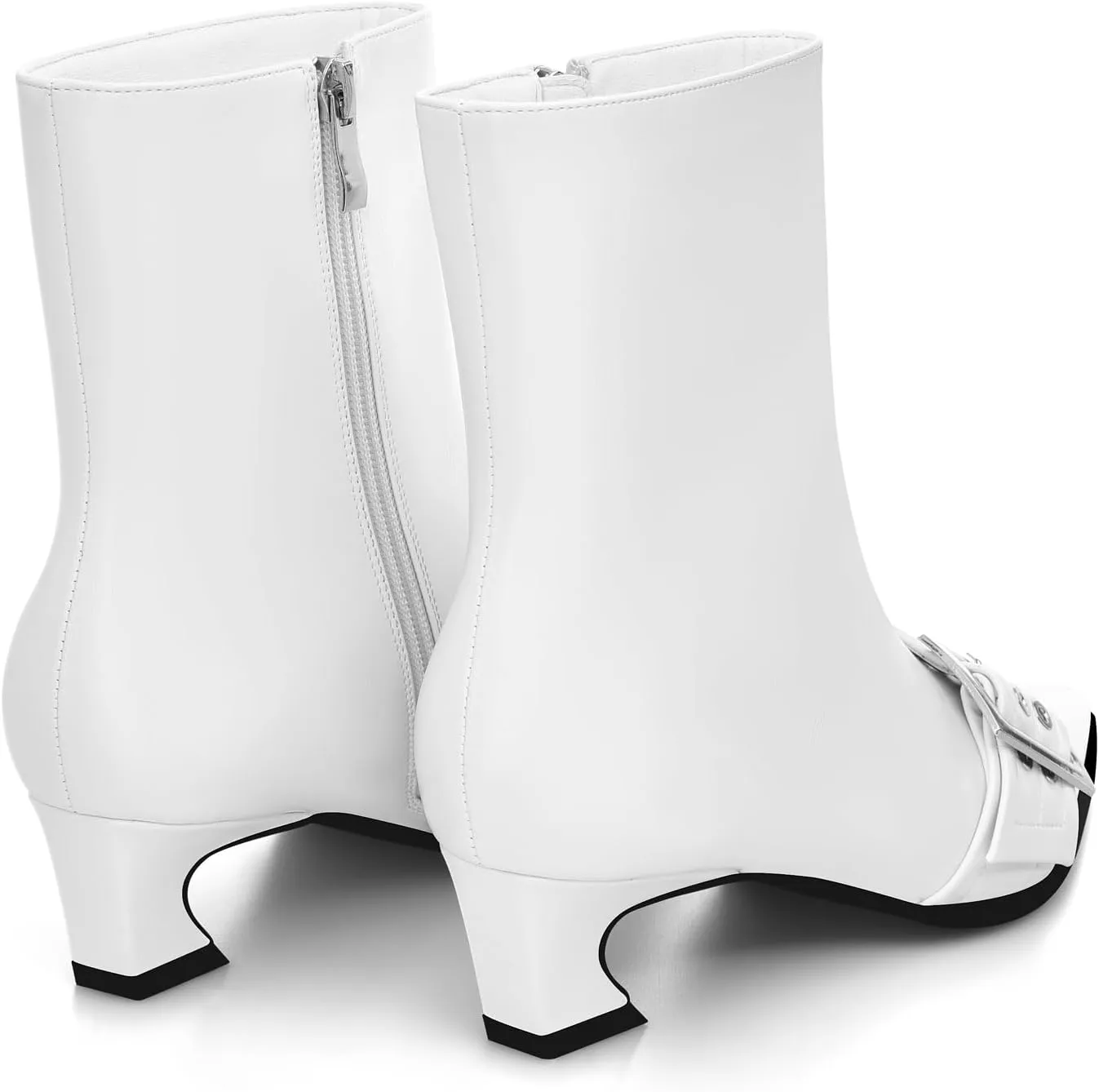 Vaslemuse Women Booties Buckle Ankle Boots Kitten Low Heel Eyelet Booties Sexy Pointy Toe Fashion Dress Short Boots with Zips