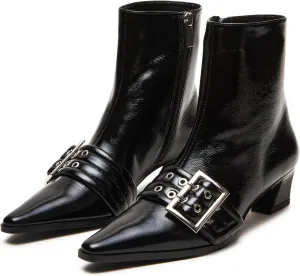Vaslemuse Women Booties Buckle Ankle Boots Kitten Low Heel Eyelet Booties Sexy Pointy Toe Fashion Dress Short Boots with Zips