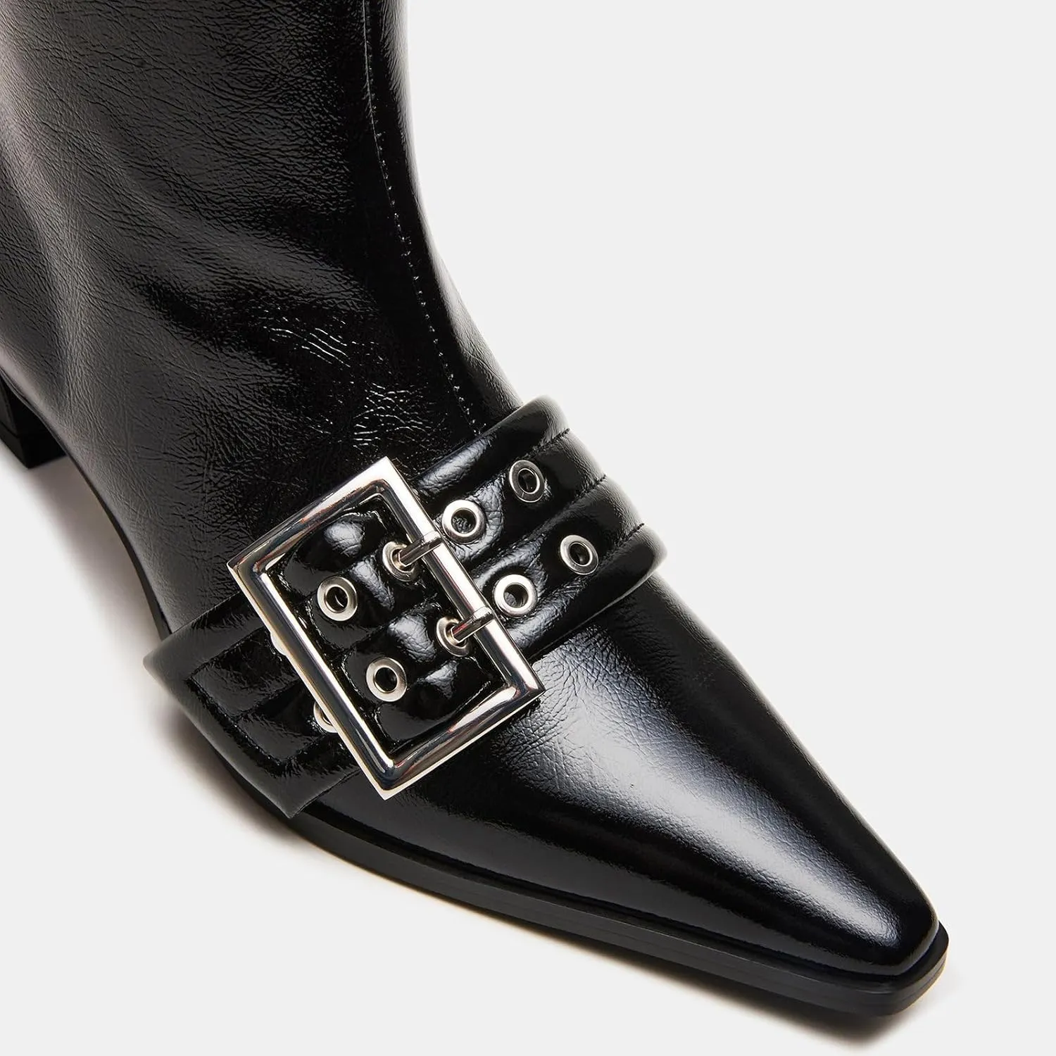 Vaslemuse Women Booties Buckle Ankle Boots Kitten Low Heel Eyelet Booties Sexy Pointy Toe Fashion Dress Short Boots with Zips