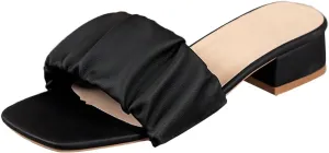 Verdusa Women's Ruched Chunky Heeled Sandals Square Open Toe Mules
