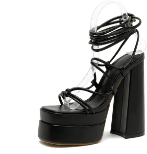 Vertundy Women's Platform Chunky Heel Sandals - Lace up Block High Heels Square Open Toe Strappy Dress Shoes for Party Dressy Summer Sexy