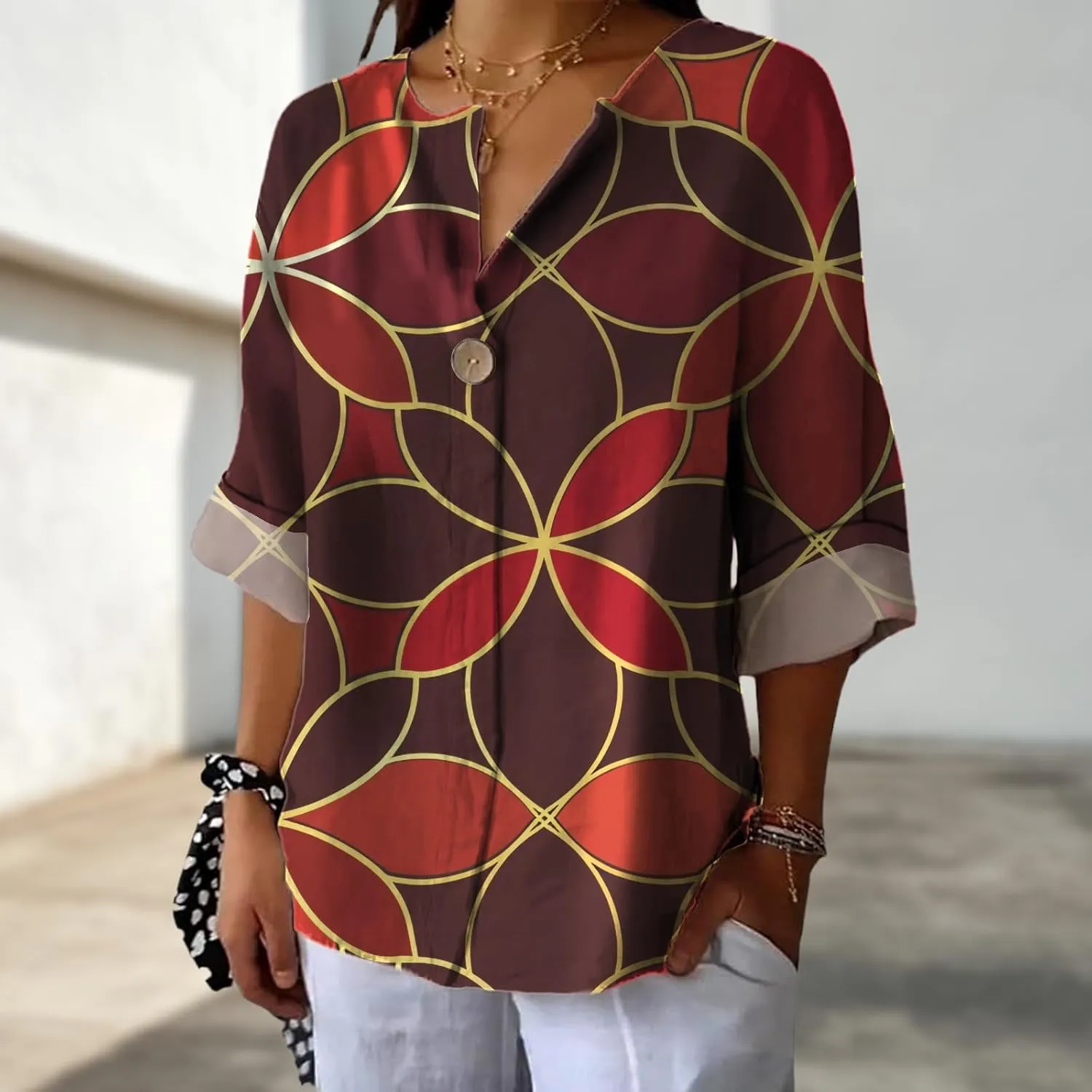 Vintage Tops for Women V Collared Half Sleeve Y2k Graphic Blouses Slim Fit Flowing T Shirts Summer Ladies Basic Tops