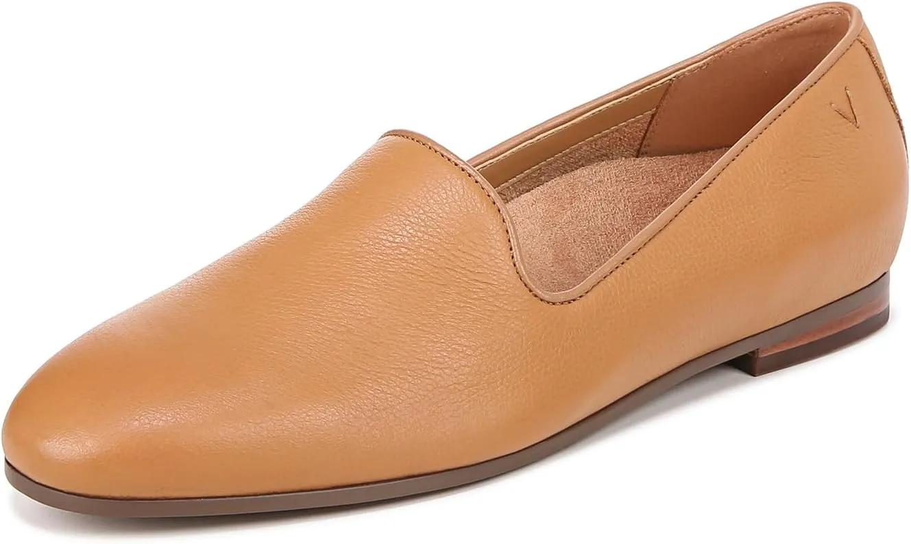 Vionic Women’s North Willa Comfort Flats- Supportive Slip-On Walking Flats with Arch Support Camel Brown Leather 7 Wide