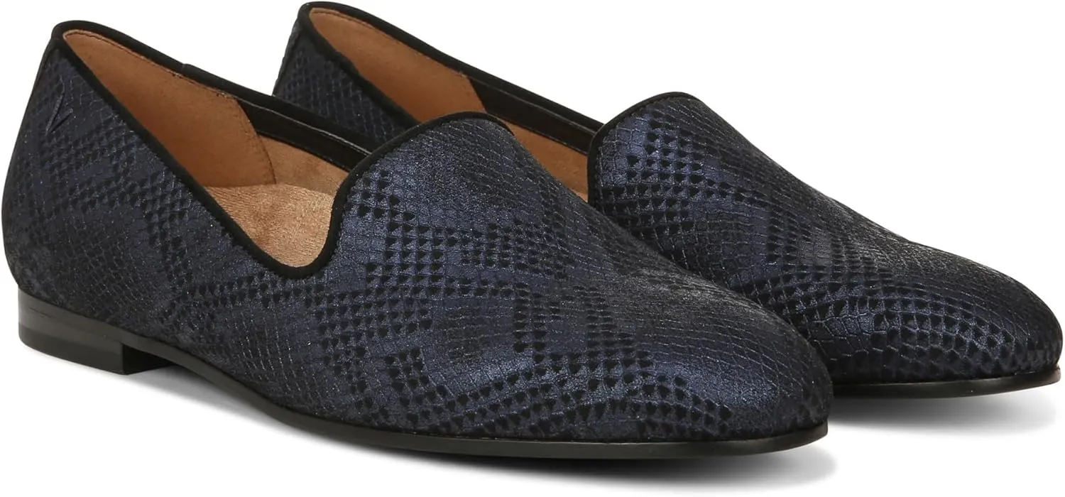 Vionic Womens North Willa Comfort Flats- Supportive Walking Shoes for Heel Pain, Plantar Fasciitis with an Arch Support Dark Blue Metal Snake 5 Medium