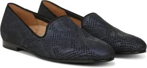 Vionic Womens North Willa Comfort Flats- Supportive Walking Shoes for Heel Pain, Plantar Fasciitis with an Arch Support Dark Blue Metal Snake 5 Medium