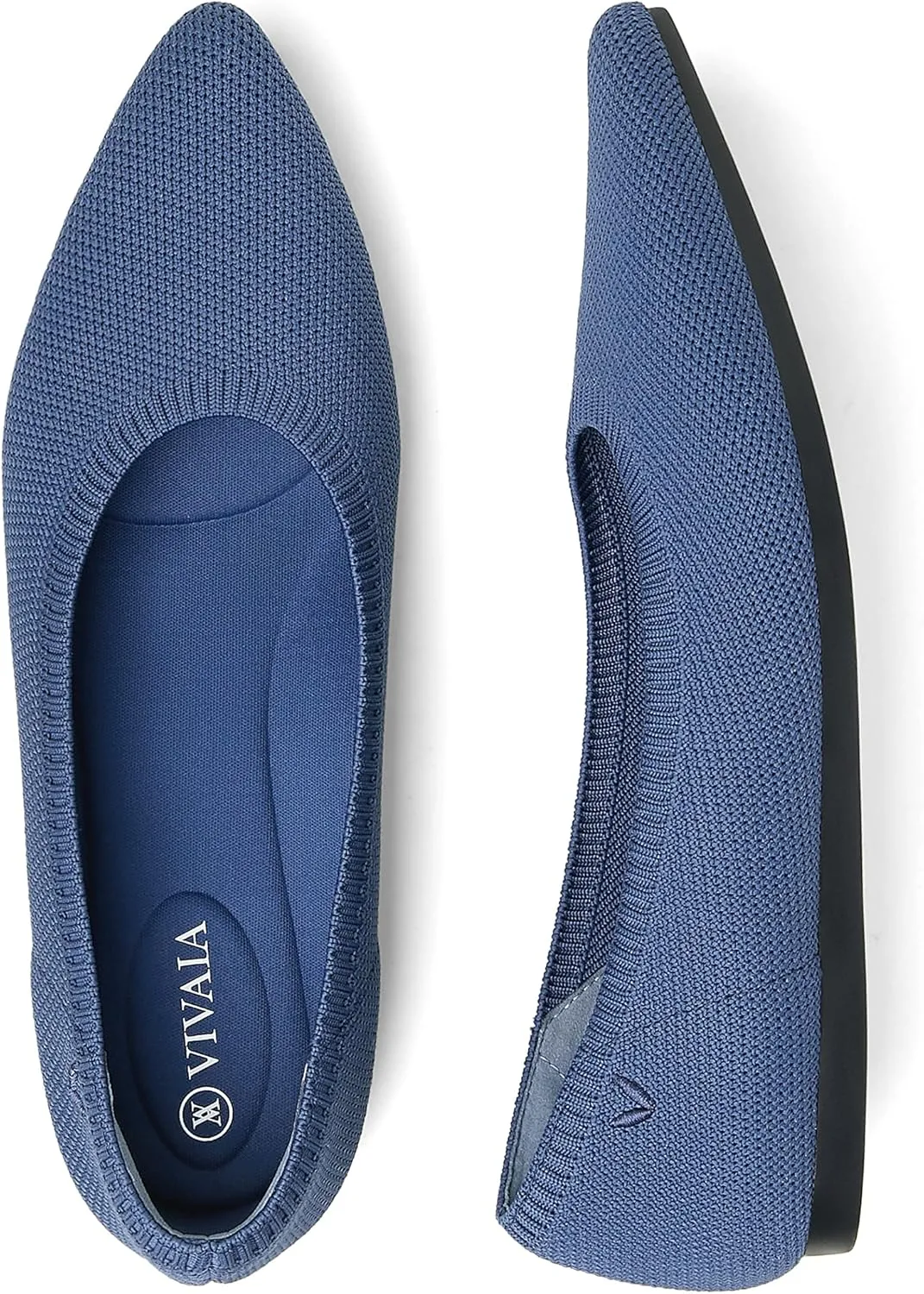 VIVAIA Aria 5° Women's Flats Slip on Pointed-Toe Flats Shoes with Arch Support Counter Padding Washable Ballet Shoes for Work Daily Commute Summer Spring Denim Blue