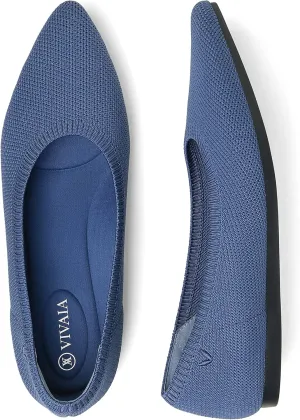 VIVAIA Aria 5° Women's Flats Slip on Pointed-Toe Flats Shoes with Arch Support Counter Padding Washable Ballet Shoes for Work Daily Commute Summer Spring Denim Blue