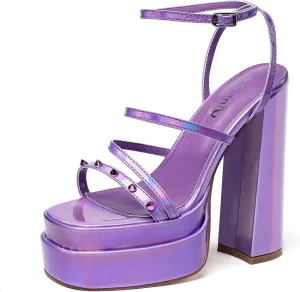 vivianly Open Toe Platform Heels Spikes Ankle Strap Sandals Block High Heels for Women