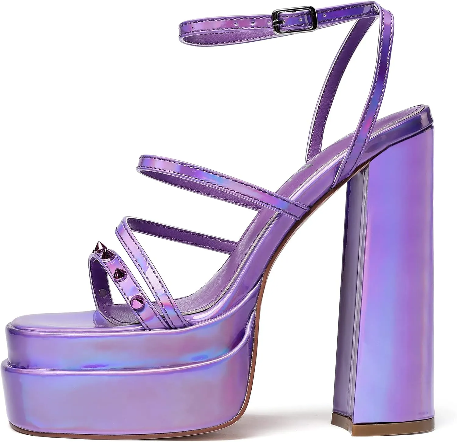 vivianly Open Toe Platform Heels Spikes Ankle Strap Sandals Block High Heels for Women