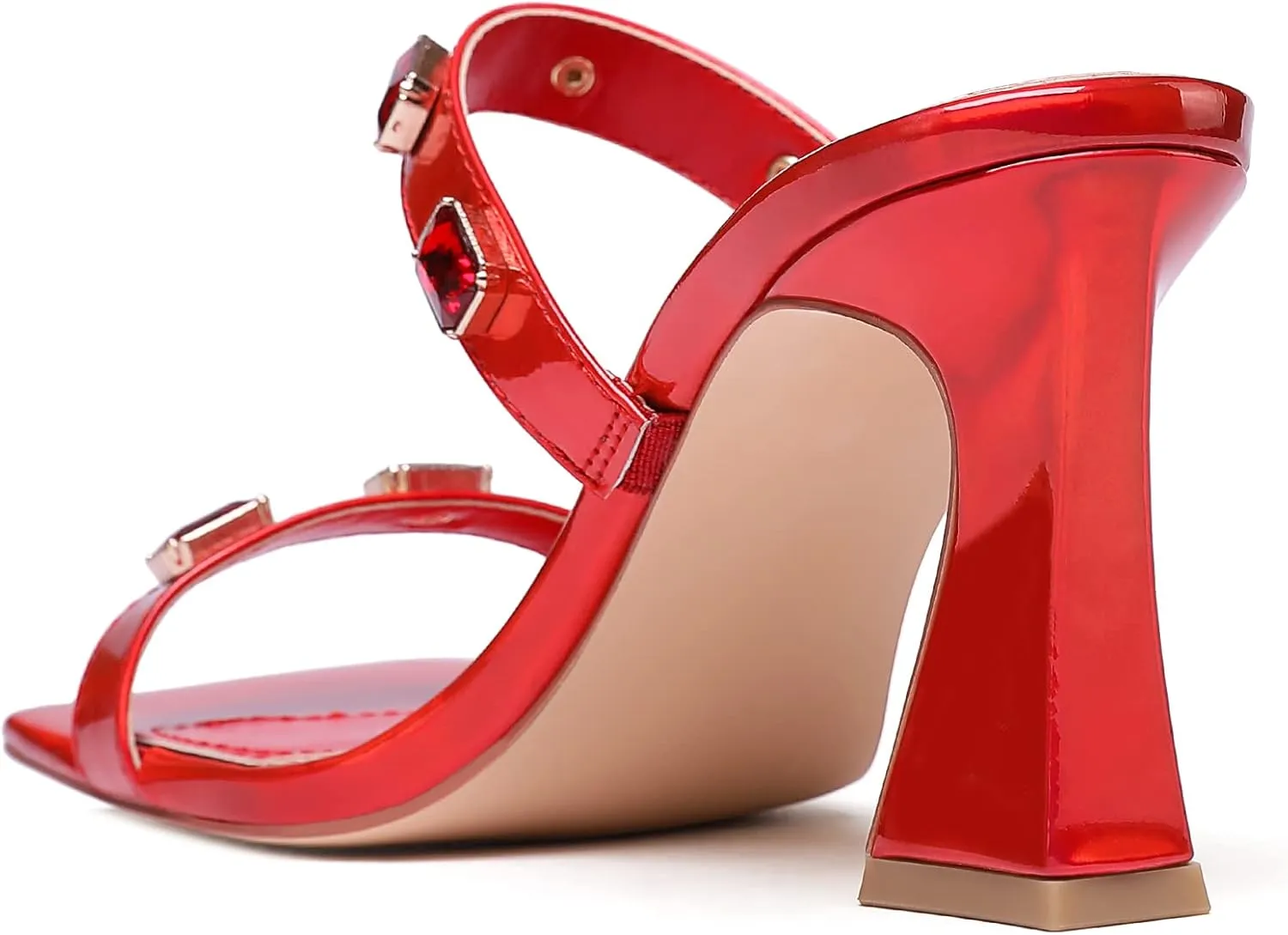 vivianly Women's Sandals Two Strap High Heels Slip On Rhinestone High Heeled Sandal Square Open Toe Heels Sexy for Party Wedding Shoes