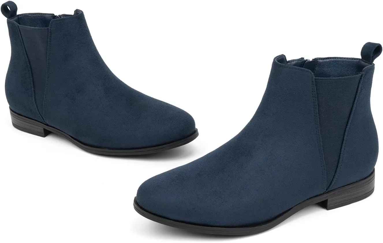 VJH confort Women's Chelsea Ankle Boots Low Heel Fashion Almond Toe Dress Booties with Side Zipper