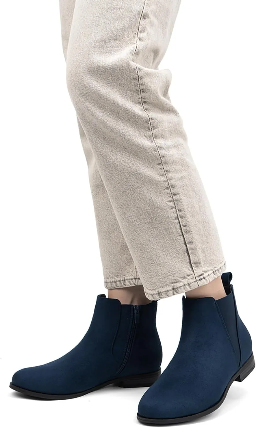 VJH confort Women's Chelsea Ankle Boots Low Heel Fashion Almond Toe Dress Booties with Side Zipper