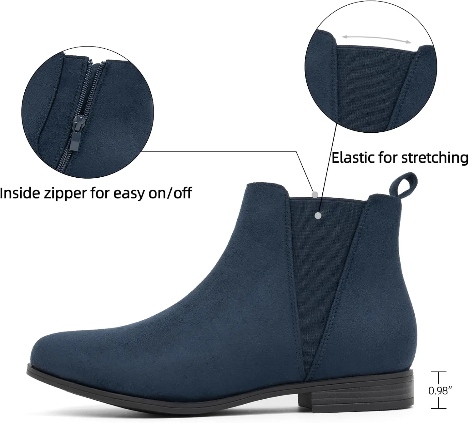 VJH confort Women's Chelsea Ankle Boots Low Heel Fashion Almond Toe Dress Booties with Side Zipper