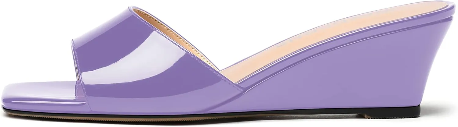 WAYDERNS Women's Patent Open Toe Dating Fashion Slip On Square Toe Wedge Low Heel Sandals 2 Inch