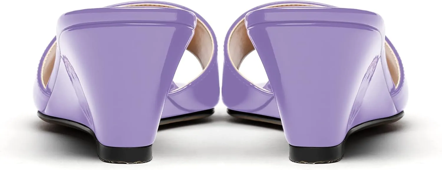 WAYDERNS Women's Patent Open Toe Dating Fashion Slip On Square Toe Wedge Low Heel Sandals 2 Inch
