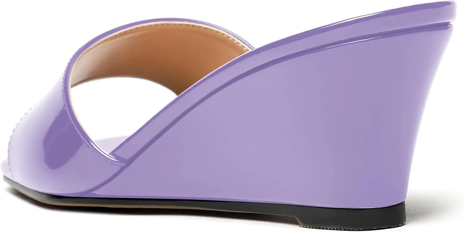 WAYDERNS Women's Patent Open Toe Dating Fashion Slip On Square Toe Wedge Low Heel Sandals 2 Inch