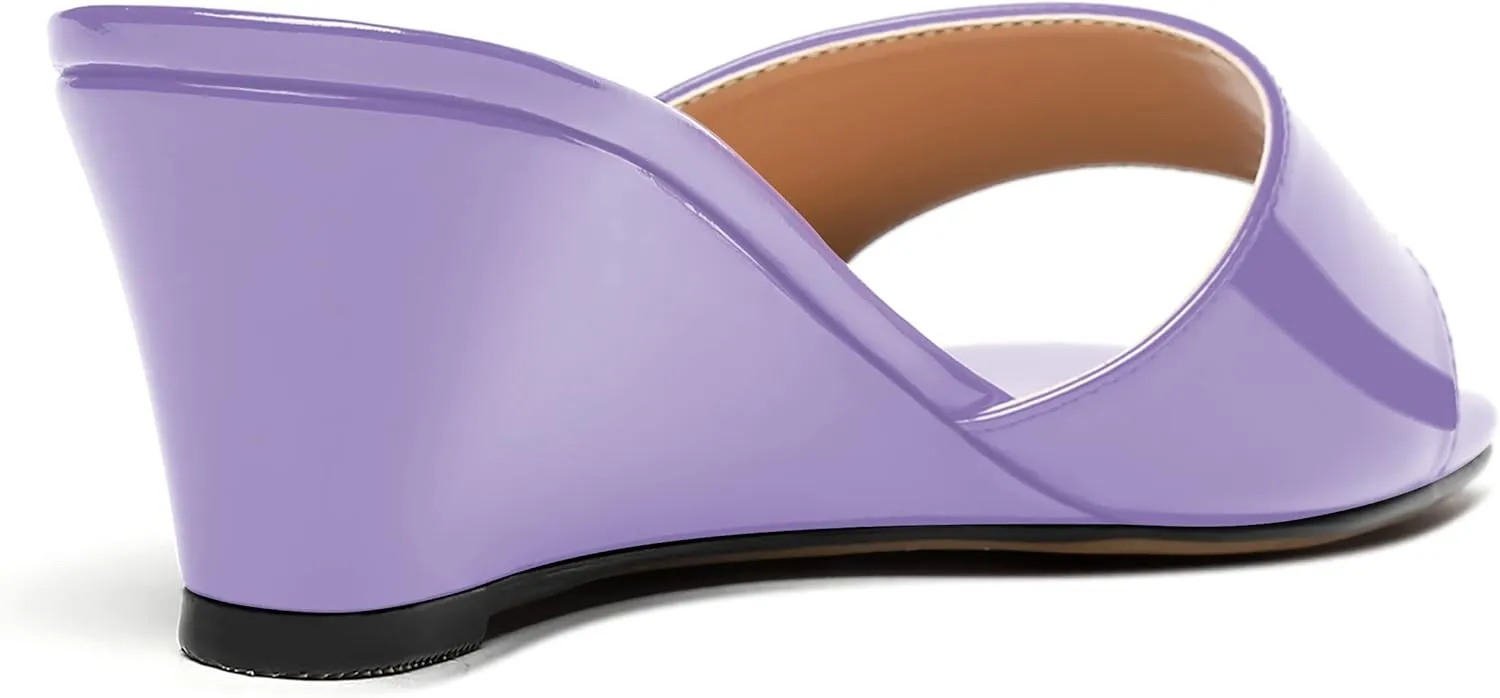 WAYDERNS Women's Patent Open Toe Dating Fashion Slip On Square Toe Wedge Low Heel Sandals 2 Inch