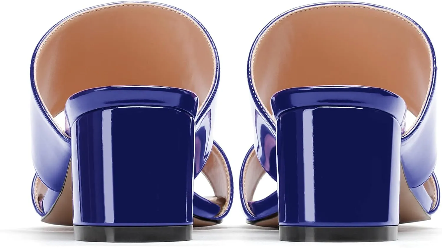 WAYDERNS Women's Slip On Open Toe Patent Chunky Low Heel Slides Two Piece Sandals 2 Inch