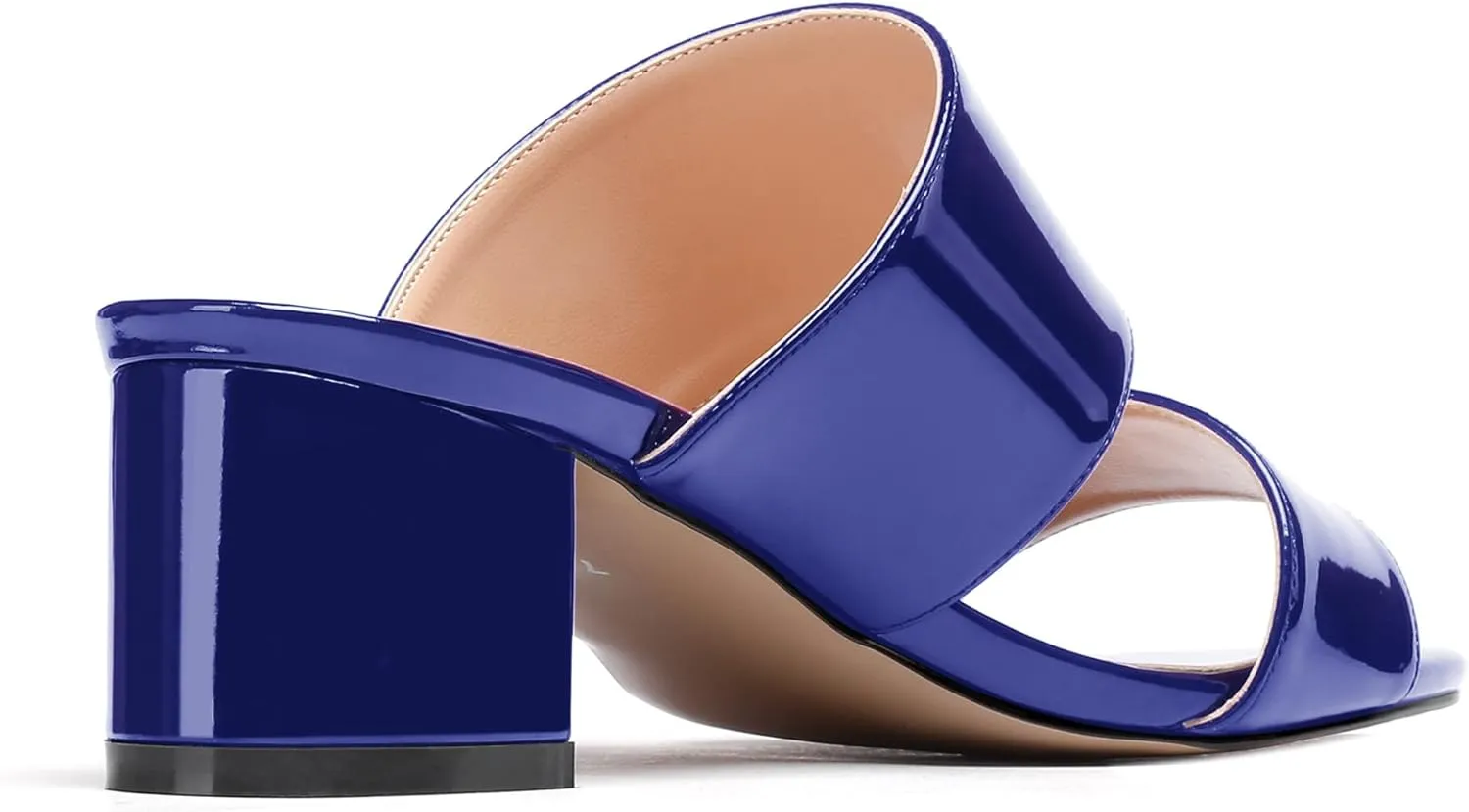 WAYDERNS Women's Slip On Open Toe Patent Chunky Low Heel Slides Two Piece Sandals 2 Inch