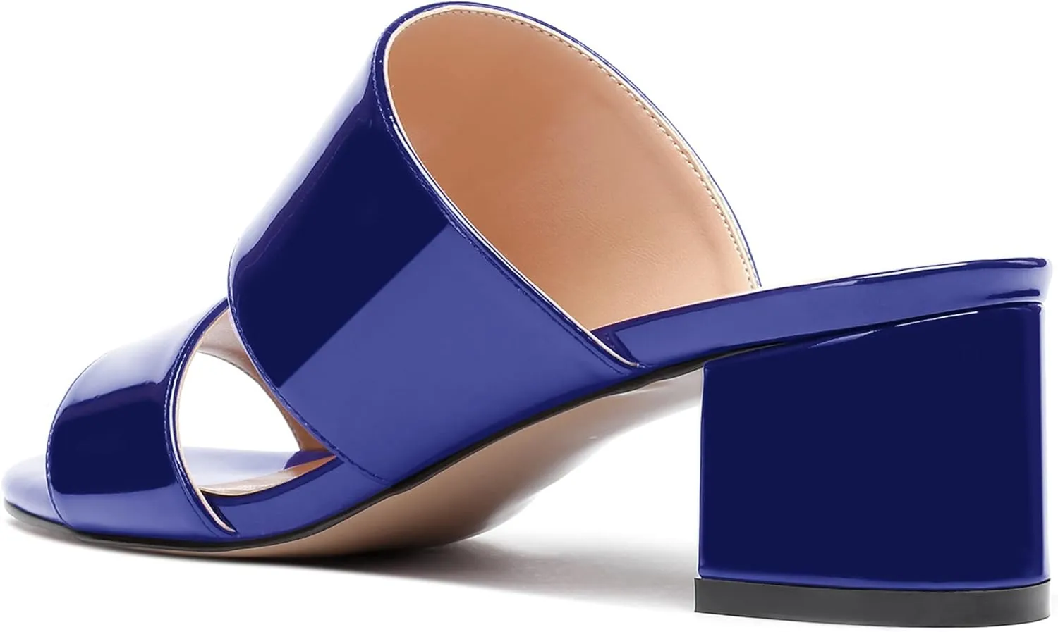 WAYDERNS Women's Slip On Open Toe Patent Chunky Low Heel Slides Two Piece Sandals 2 Inch