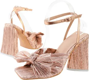 WENJIAZHIZHI Womens Bow-Knot Heeled Sandals Dress Pumps Shoes for Women Chunky Block Heels Dressy Summer Sexy Wedding Party