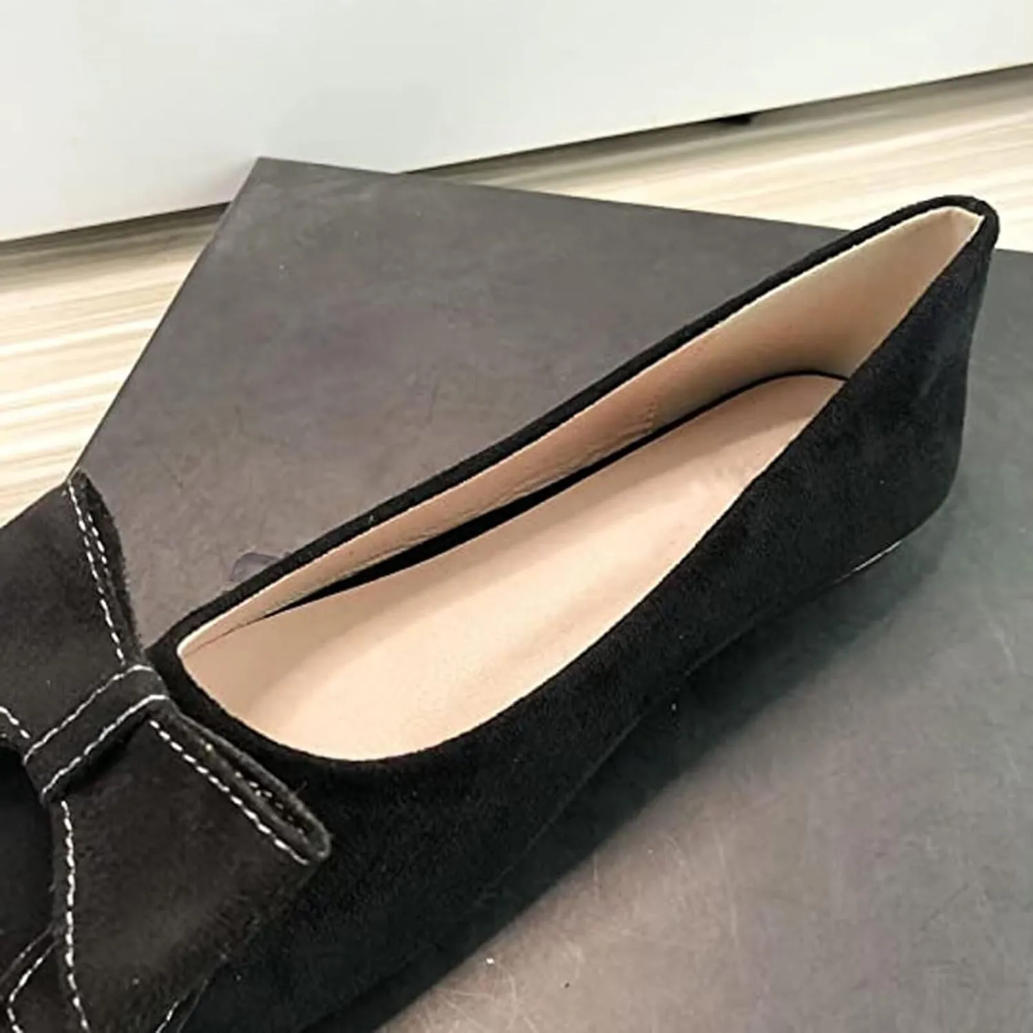 WENJIAZHIZHI Women's Flats Shoes for Women Dressy Comfortable Memory Foam Square Toe Slip-On Casual Ballet Flats Dress Shoes