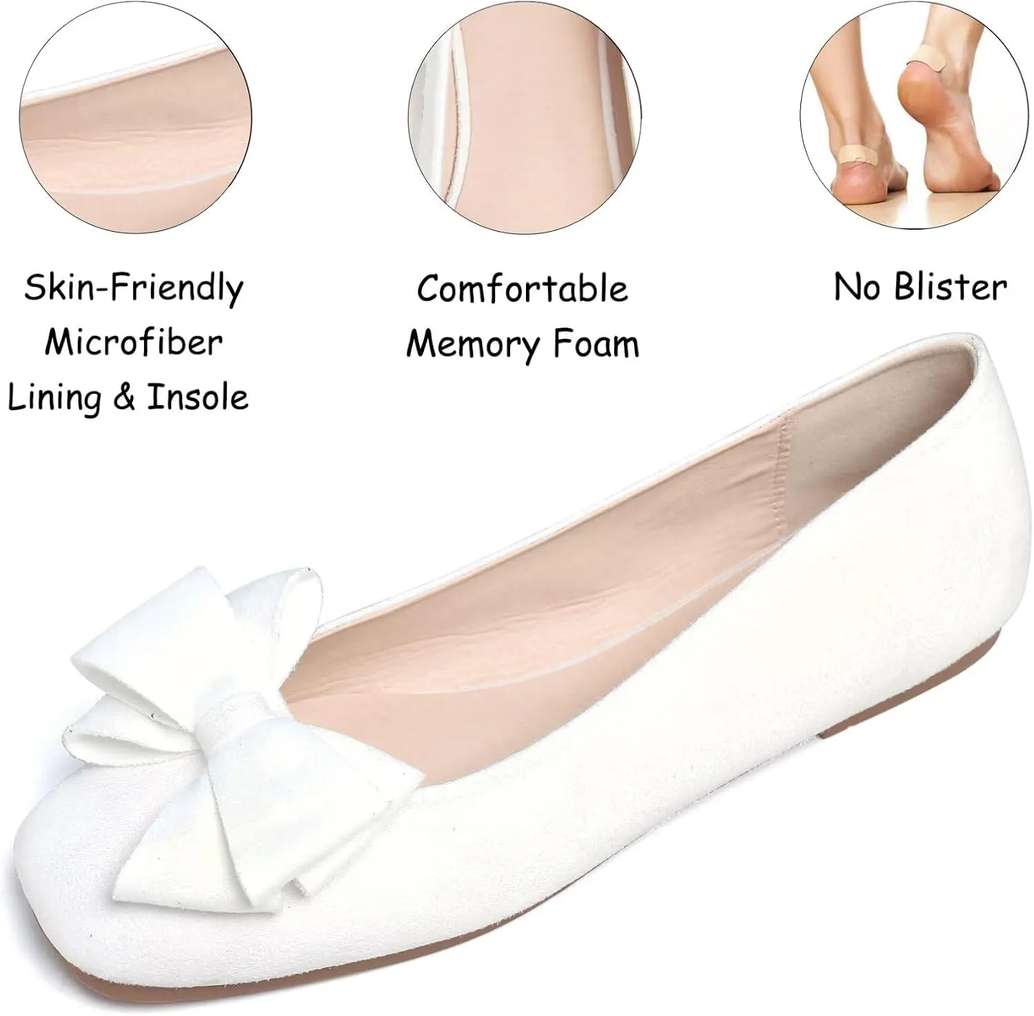 WENJIAZHIZHI Women's Square Toe Bowknot Ballet Flats Comfortable Slip-On Casual Loafers Walking Flat Dress Shoes