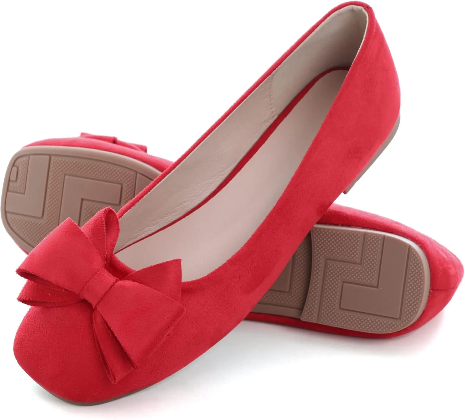 WENJIAZHIZHI Women's Square Toe Bowknot Ballet Flats Comfortable Slip-On Casual Loafers Walking Flat Dress Shoes