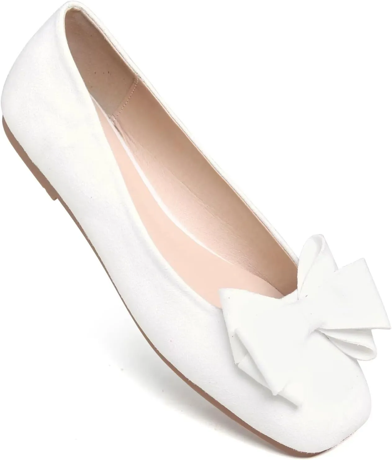 WENJIAZHIZHI Women's Square Toe Bowknot Ballet Flats Comfortable Slip-On Casual Loafers Walking Flat Dress Shoes