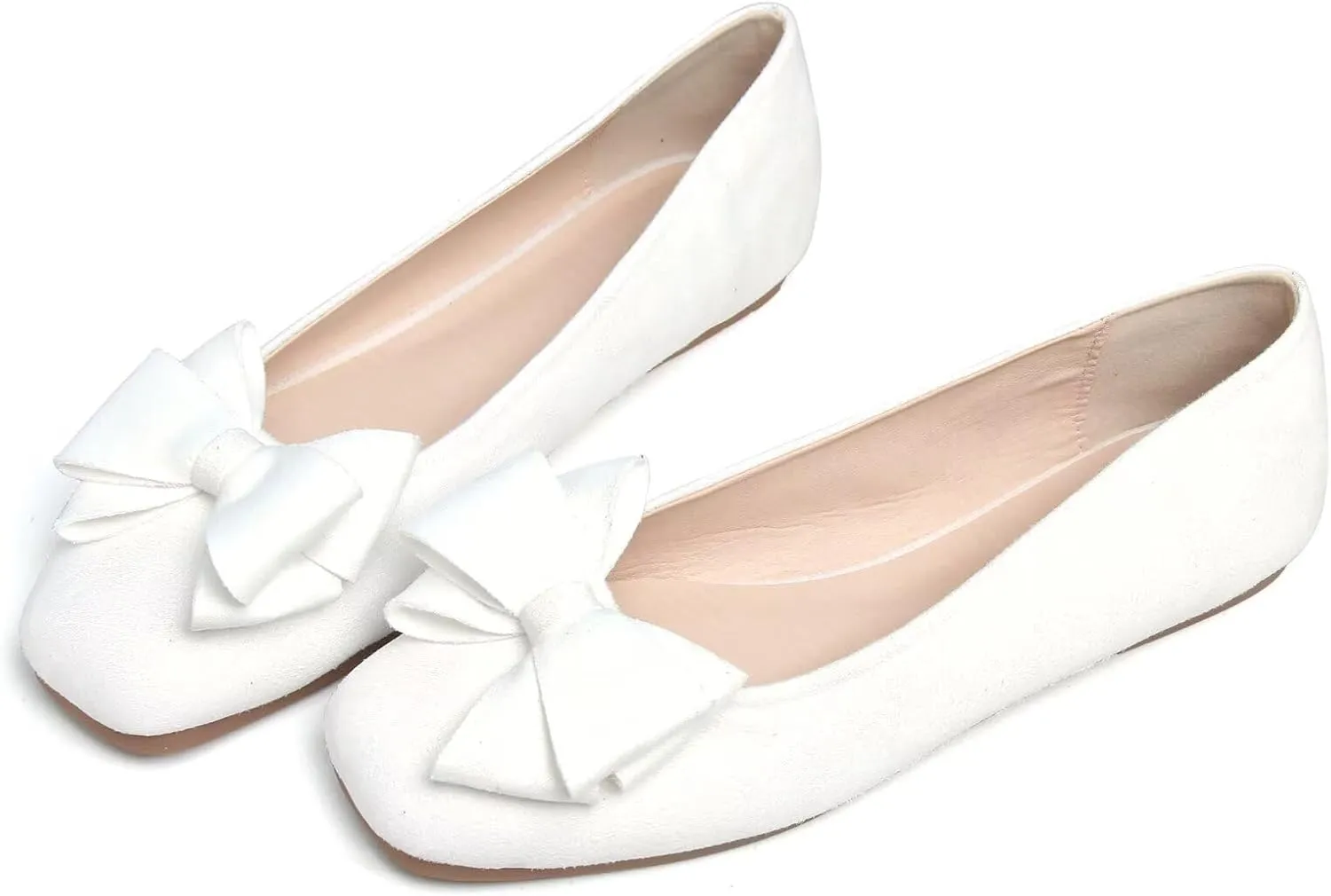 WENJIAZHIZHI Women's Square Toe Bowknot Ballet Flats Comfortable Slip-On Casual Loafers Walking Flat Dress Shoes