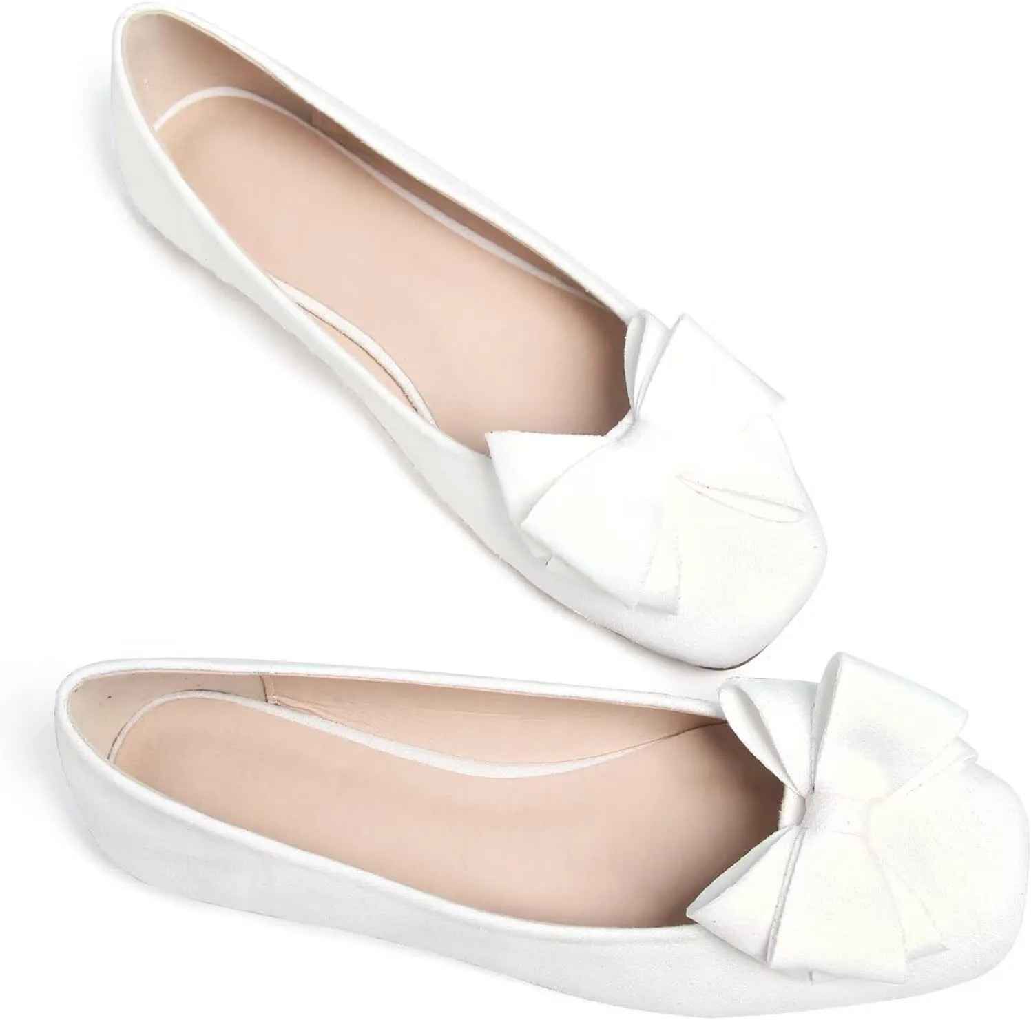 WENJIAZHIZHI Women's Square Toe Bowknot Ballet Flats Comfortable Slip-On Casual Loafers Walking Flat Dress Shoes