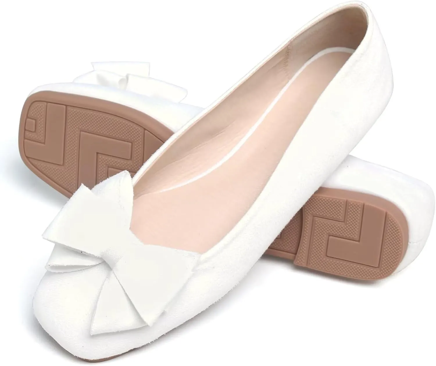 WENJIAZHIZHI Women's Square Toe Bowknot Ballet Flats Comfortable Slip-On Casual Loafers Walking Flat Dress Shoes
