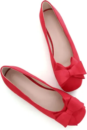 WENJIAZHIZHI Women's Square Toe Bowknot Ballet Flats Comfortable Slip-On Casual Loafers Walking Flat Dress Shoes