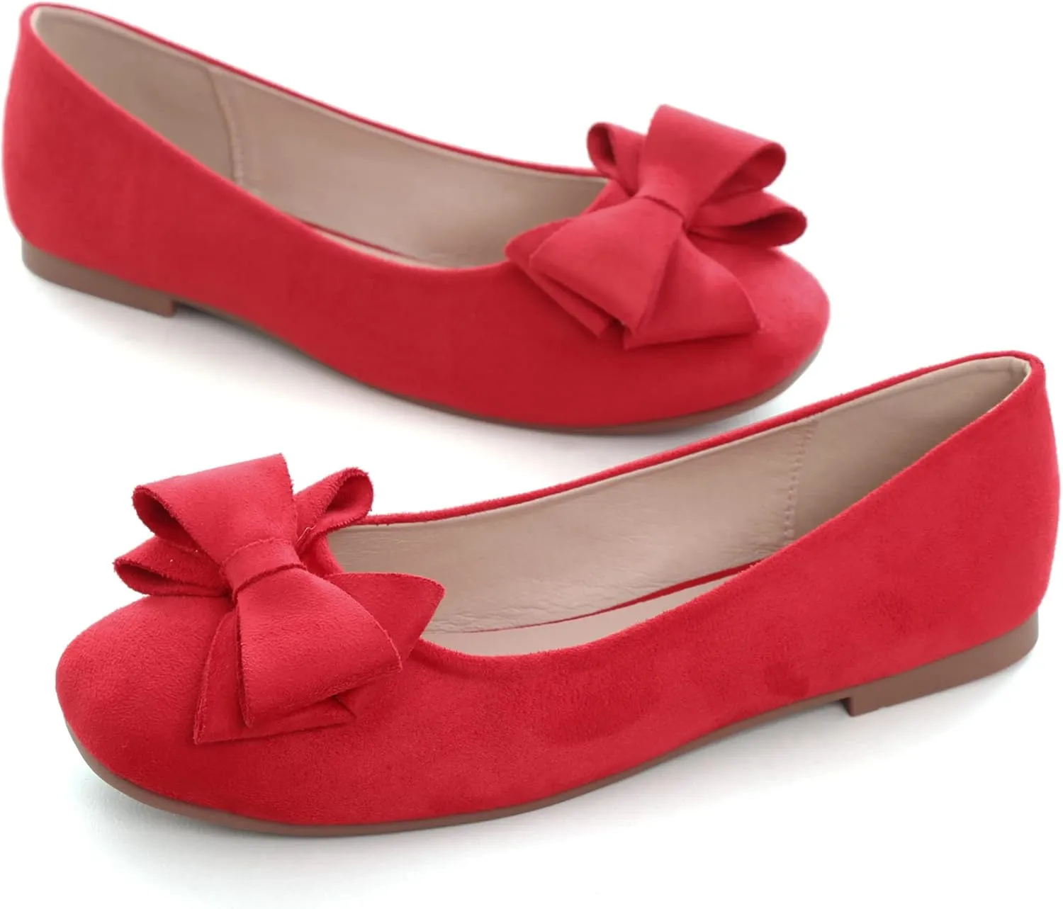 WENJIAZHIZHI Women's Square Toe Bowknot Ballet Flats Comfortable Slip-On Casual Loafers Walking Flat Dress Shoes