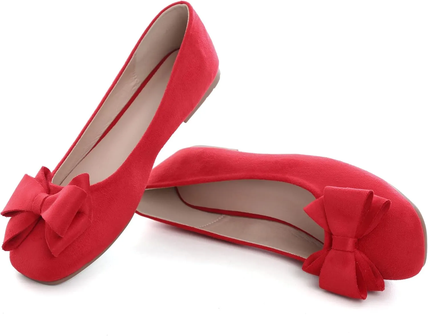 WENJIAZHIZHI Women's Square Toe Bowknot Ballet Flats Comfortable Slip-On Casual Loafers Walking Flat Dress Shoes