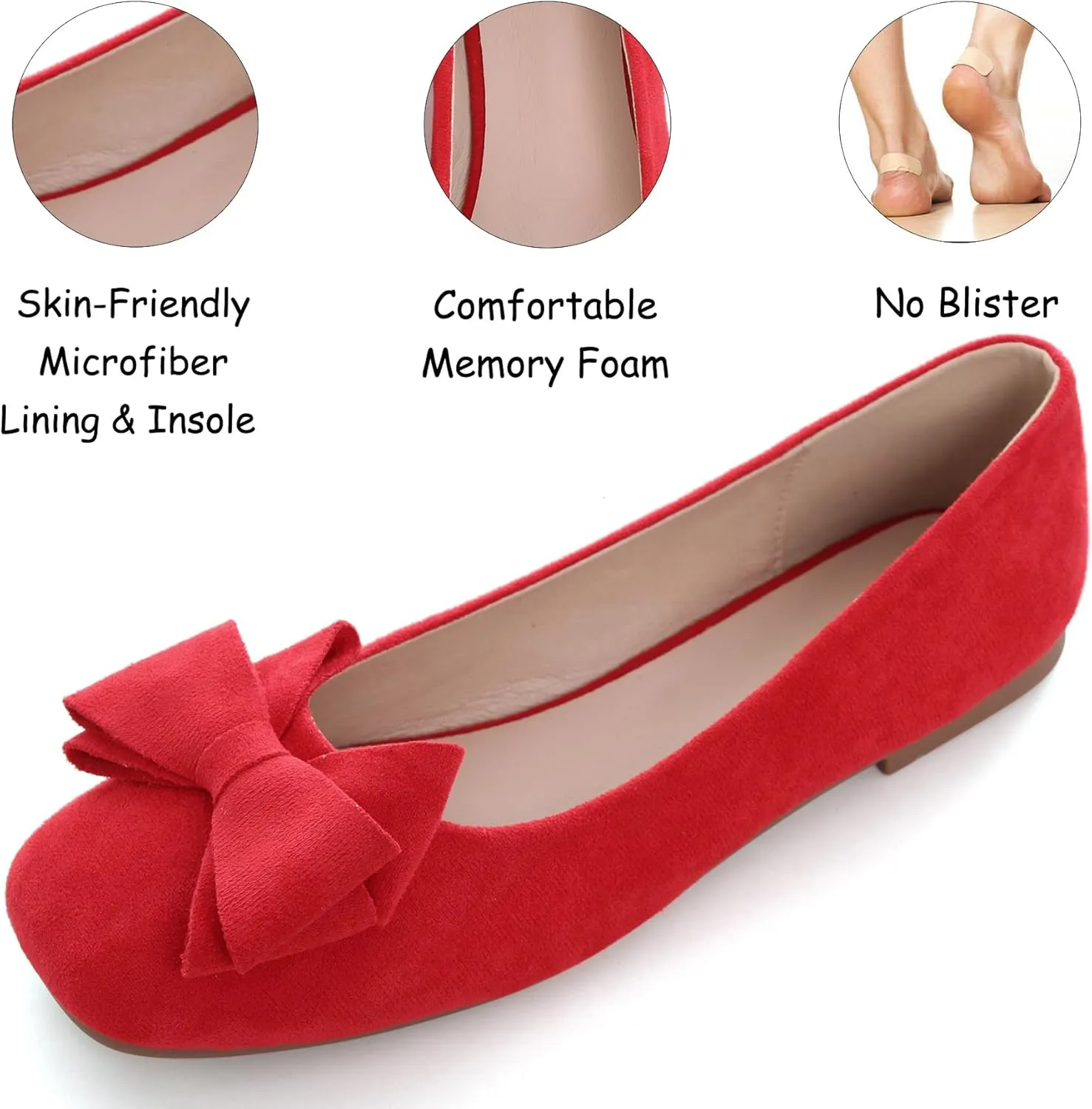 WENJIAZHIZHI Women's Square Toe Bowknot Ballet Flats Comfortable Slip-On Casual Loafers Walking Flat Dress Shoes