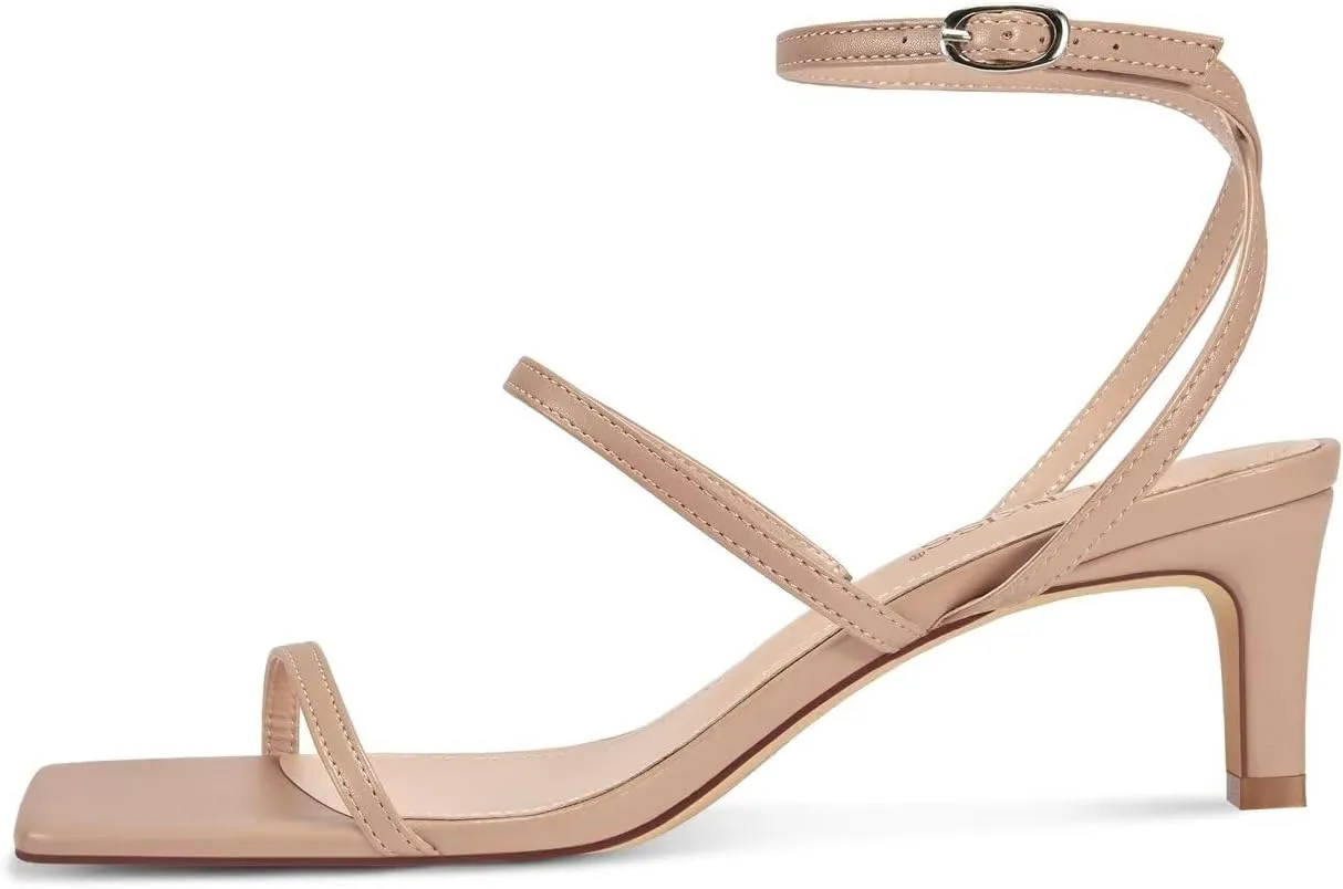 wetkiss Low Heel Kitten Strappy Heels for Women with Square Toe Ankle Strap Heeled Sandals for Dress Wedding Party Club Date Work