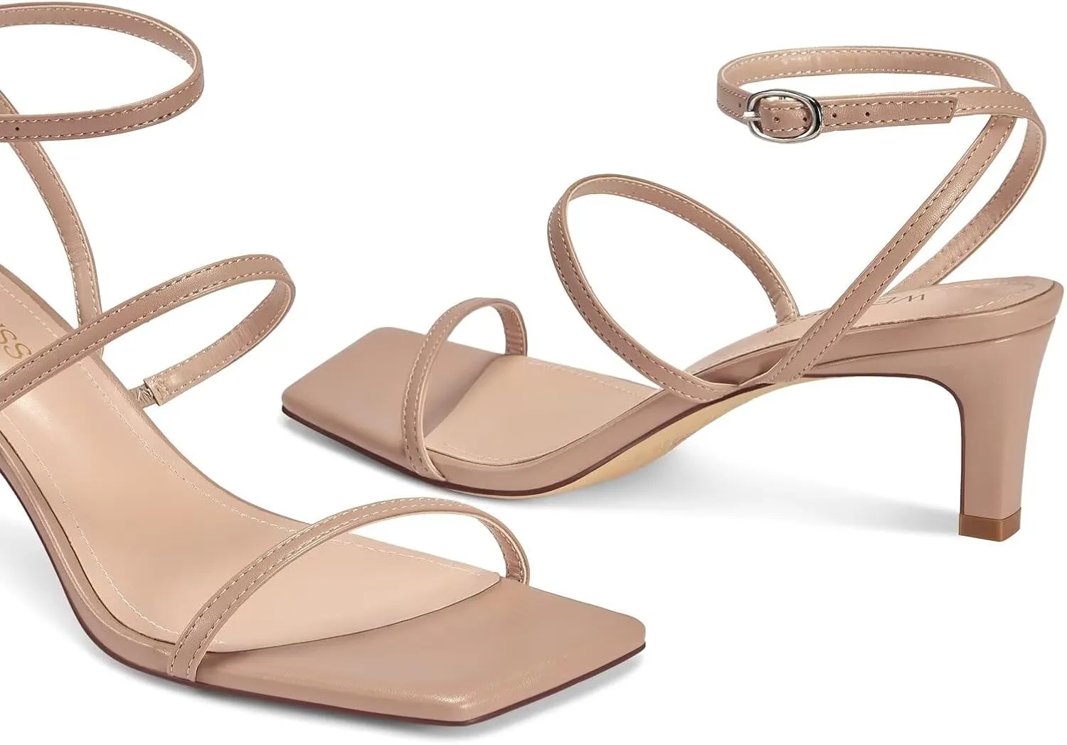 wetkiss Low Heel Kitten Strappy Heels for Women with Square Toe Ankle Strap Heeled Sandals for Dress Wedding Party Club Date Work