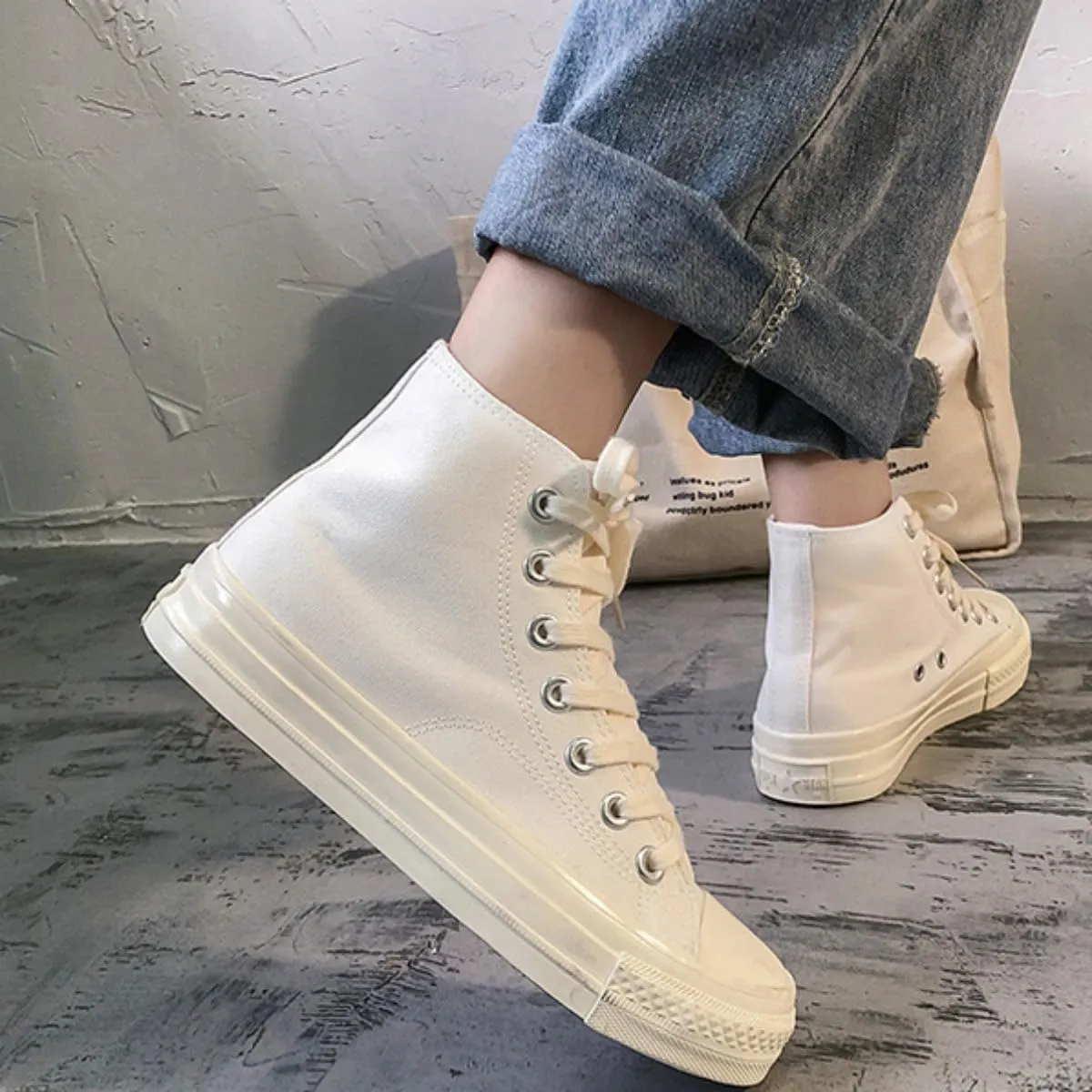 White Canvas Sneakers for Women – Classic 1970s Style Ulzzang High Top & Low Top Shoes, Breathable Korean Summer Streetwear