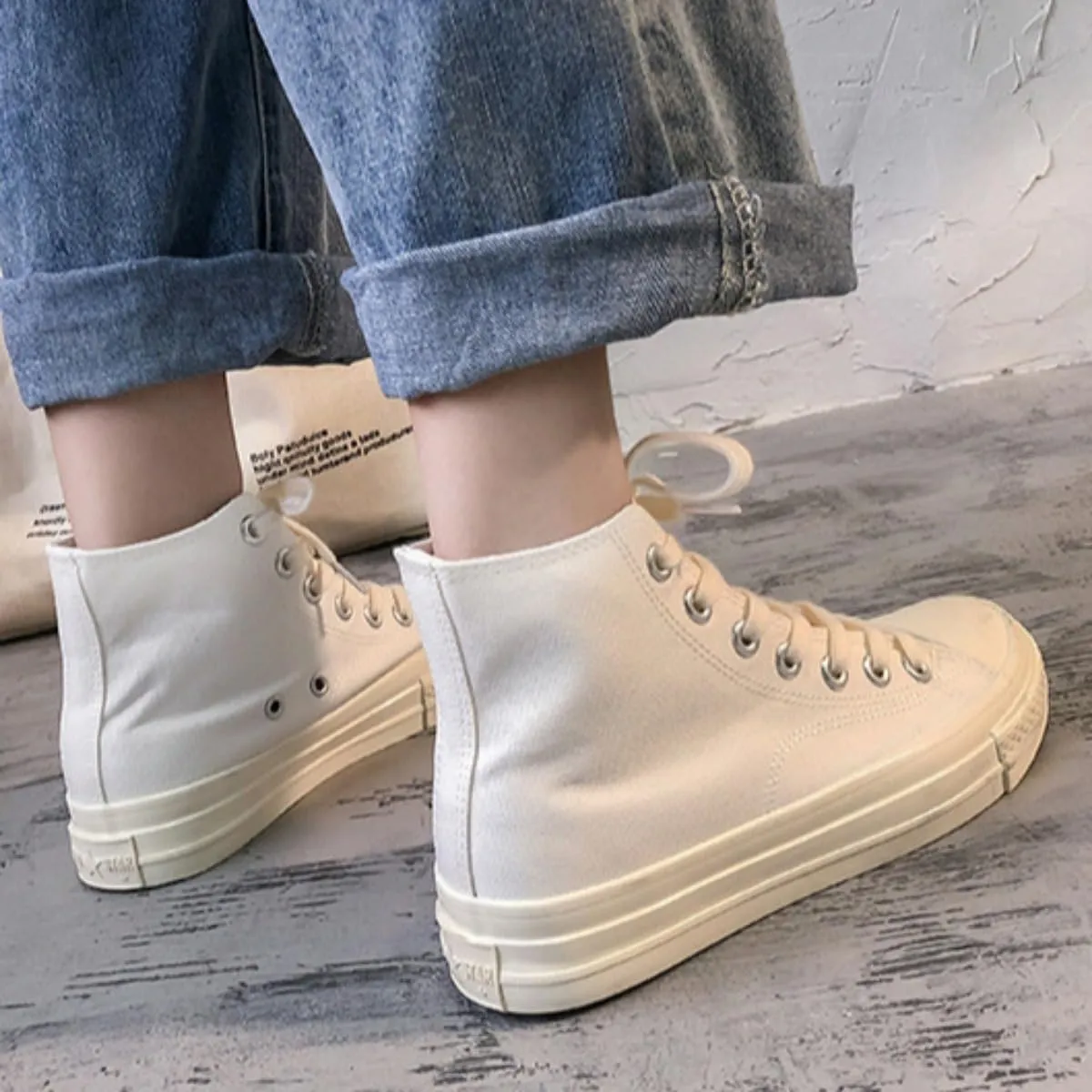 White Canvas Sneakers for Women – Classic 1970s Style Ulzzang High Top & Low Top Shoes, Breathable Korean Summer Streetwear