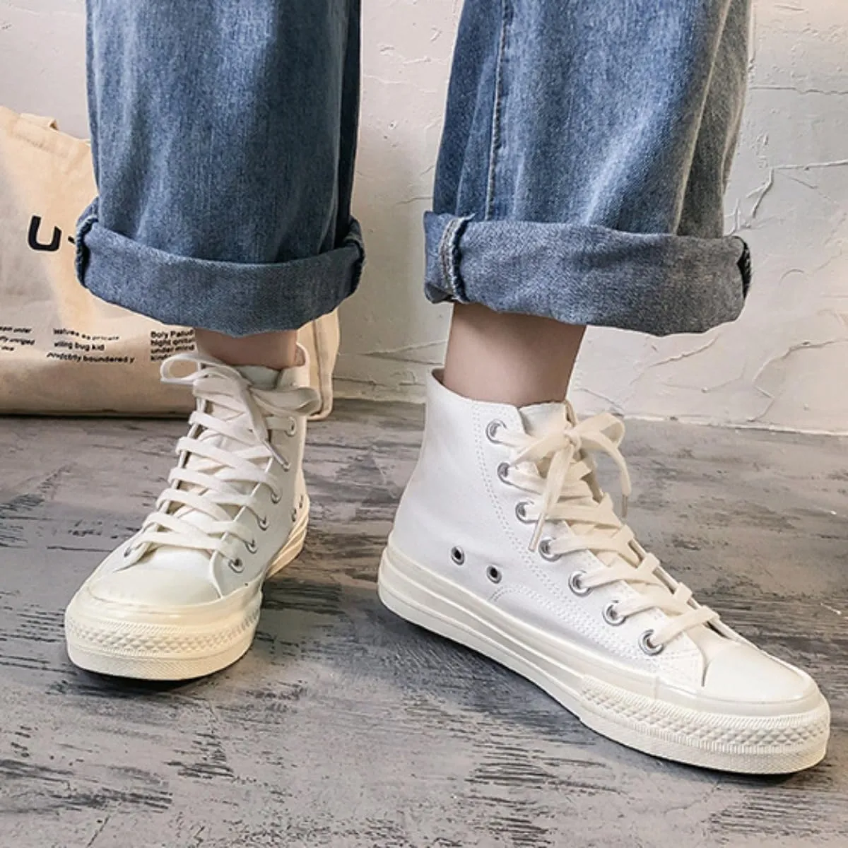 White Canvas Sneakers for Women – Classic 1970s Style Ulzzang High Top & Low Top Shoes, Breathable Korean Summer Streetwear