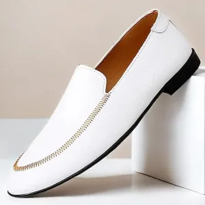 White Leather Compact Prom Shoes with Slip-On Comprehensive product line - Men's Loafers Faux