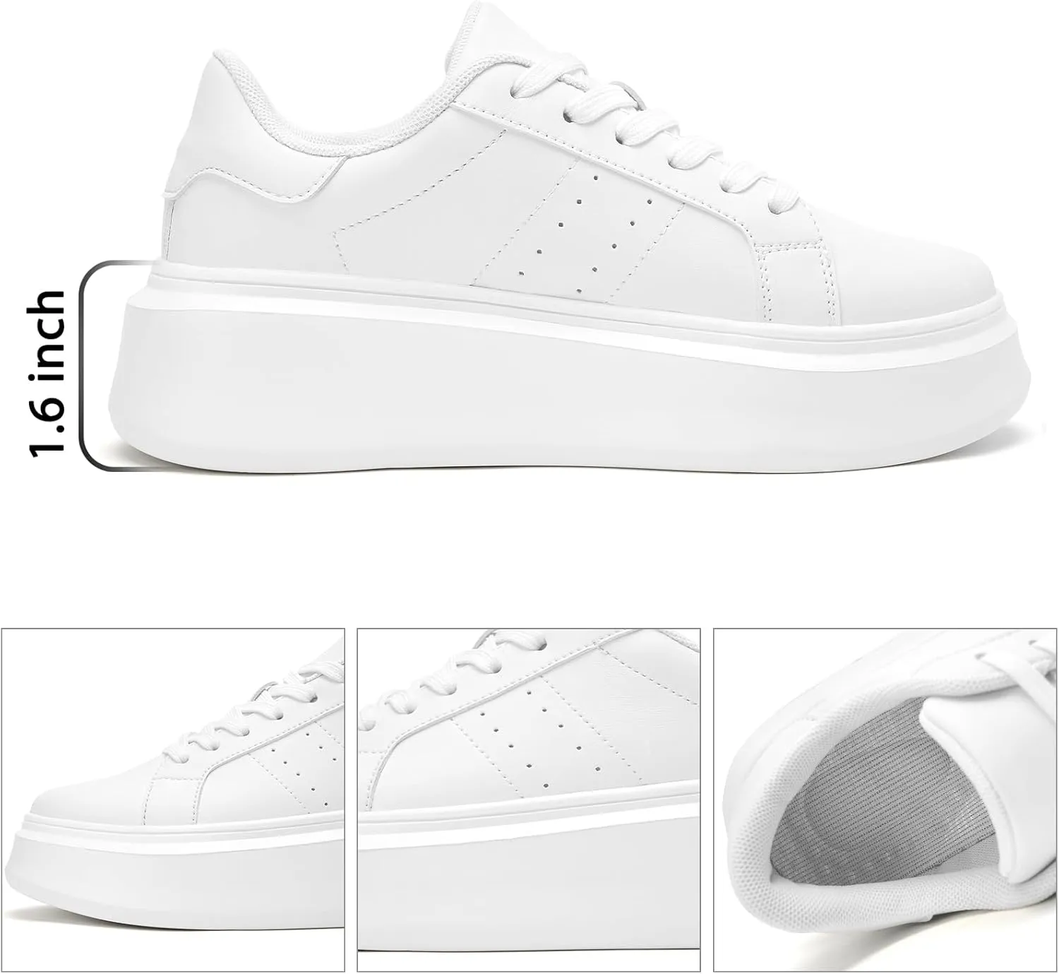 White Platform Sneakers for Women - Ultra Lightweight Classic Leather Walking Tennis Shoes Comfortable Lace Up Fashion Casual Shoes for Indoor Outdoor Travel Work