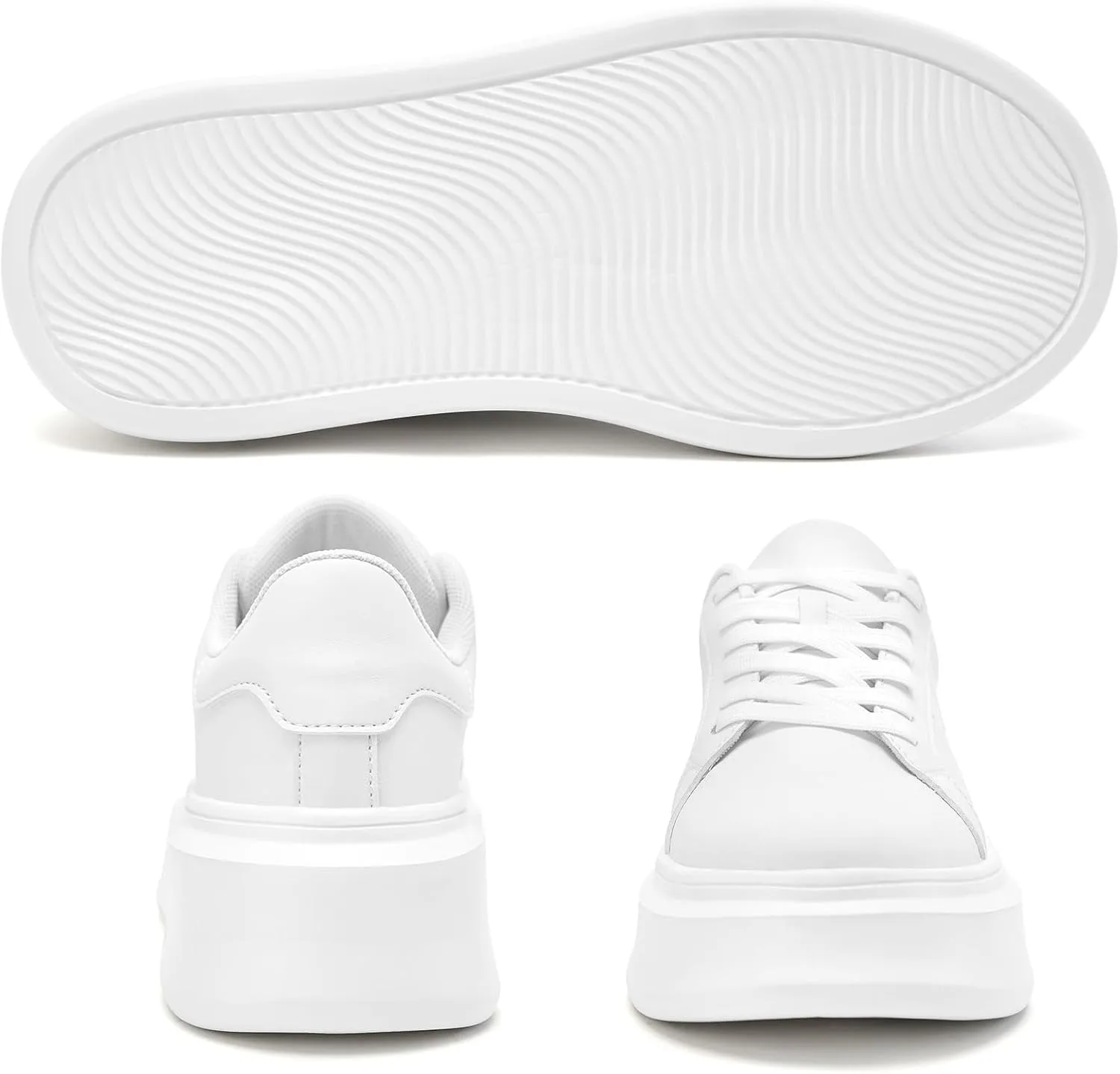 White Platform Sneakers for Women - Ultra Lightweight Classic Leather Walking Tennis Shoes Comfortable Lace Up Fashion Casual Shoes for Indoor Outdoor Travel Work