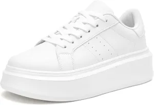 White Platform Sneakers for Women - Ultra Lightweight Classic Leather Walking Tennis Shoes Comfortable Lace Up Fashion Casual Shoes for Indoor Outdoor Travel Work