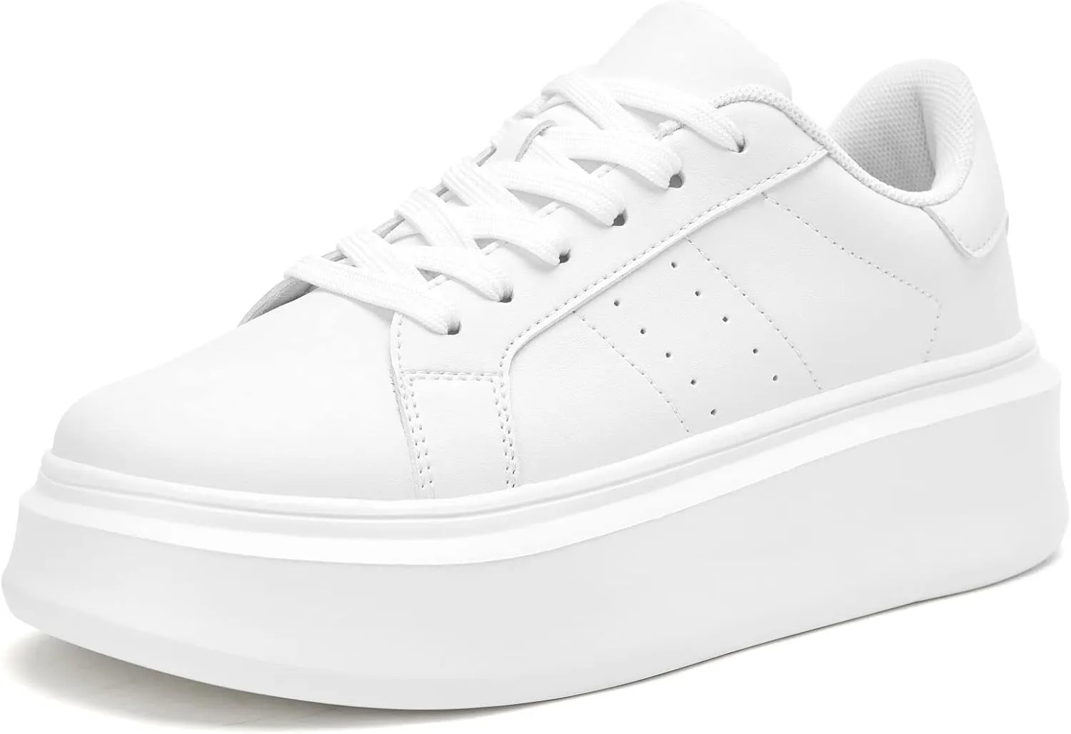 White Platform Sneakers for Women - Ultra Lightweight Classic Leather Walking Tennis Shoes Comfortable Lace Up Fashion Casual Shoes for Indoor Outdoor Travel Work