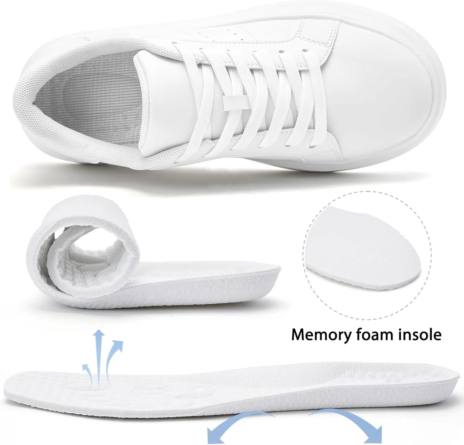 White Platform Sneakers for Women - Ultra Lightweight Classic Leather Walking Tennis Shoes Comfortable Lace Up Fashion Casual Shoes for Indoor Outdoor Travel Work