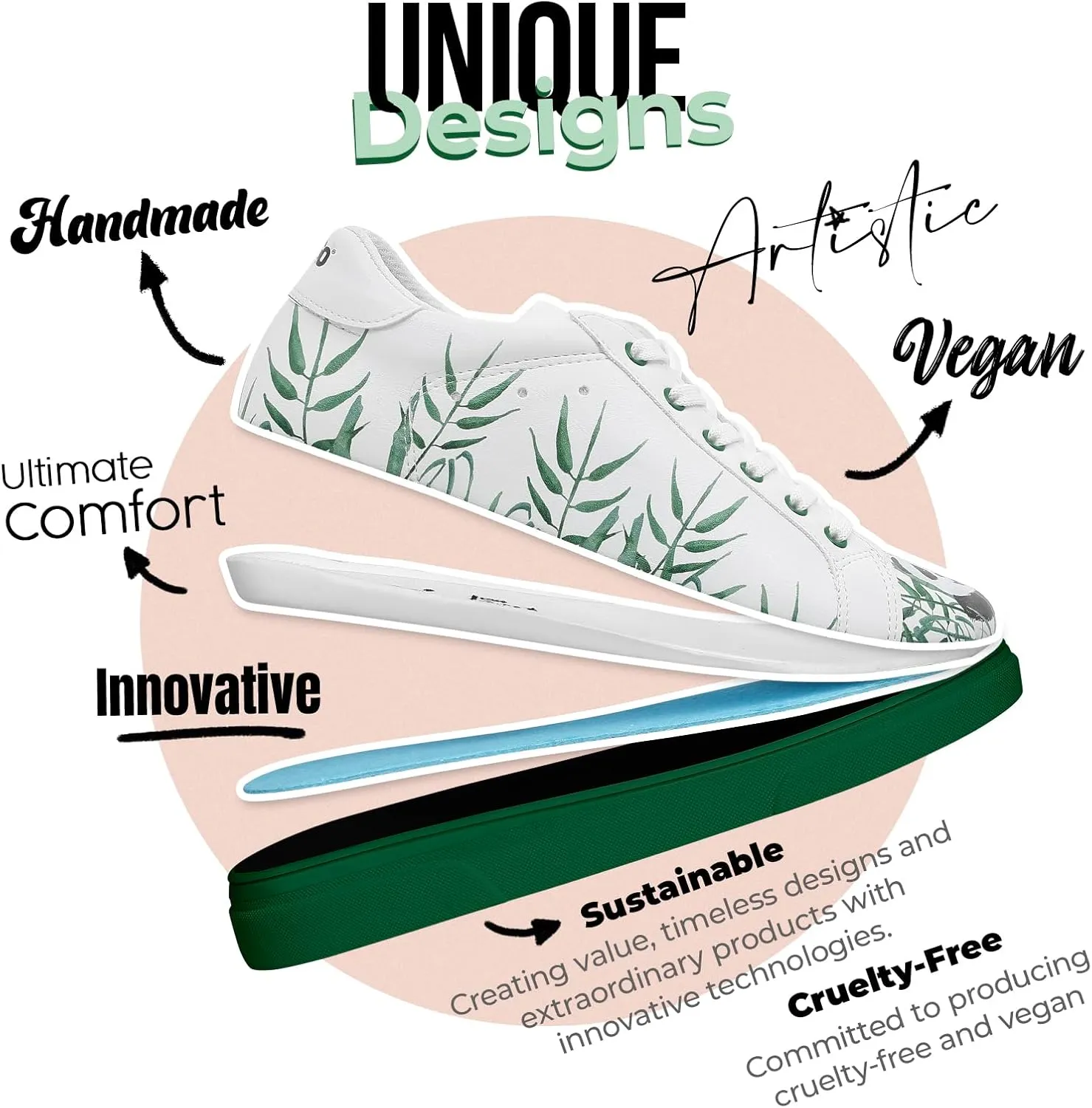 White Sneakers for Women - Handmade Women's Fashion Sneakers, Vegan Leather and Unique Design, Comfortable Shoes for Women, Ace Sneakers