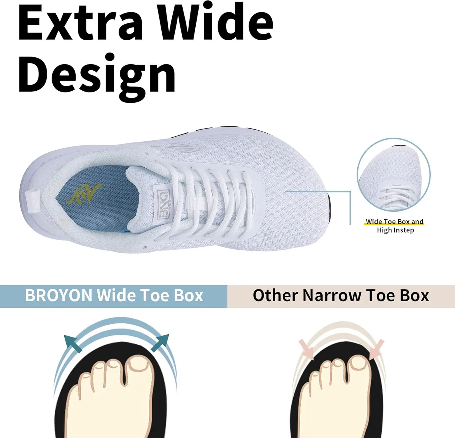 Wide Toe Box Shoes Women Walking Shoes with Arch Support Comfortable Wide Width Air Tennis Sneakers for Plantar Fasciitis Relief US 6-11